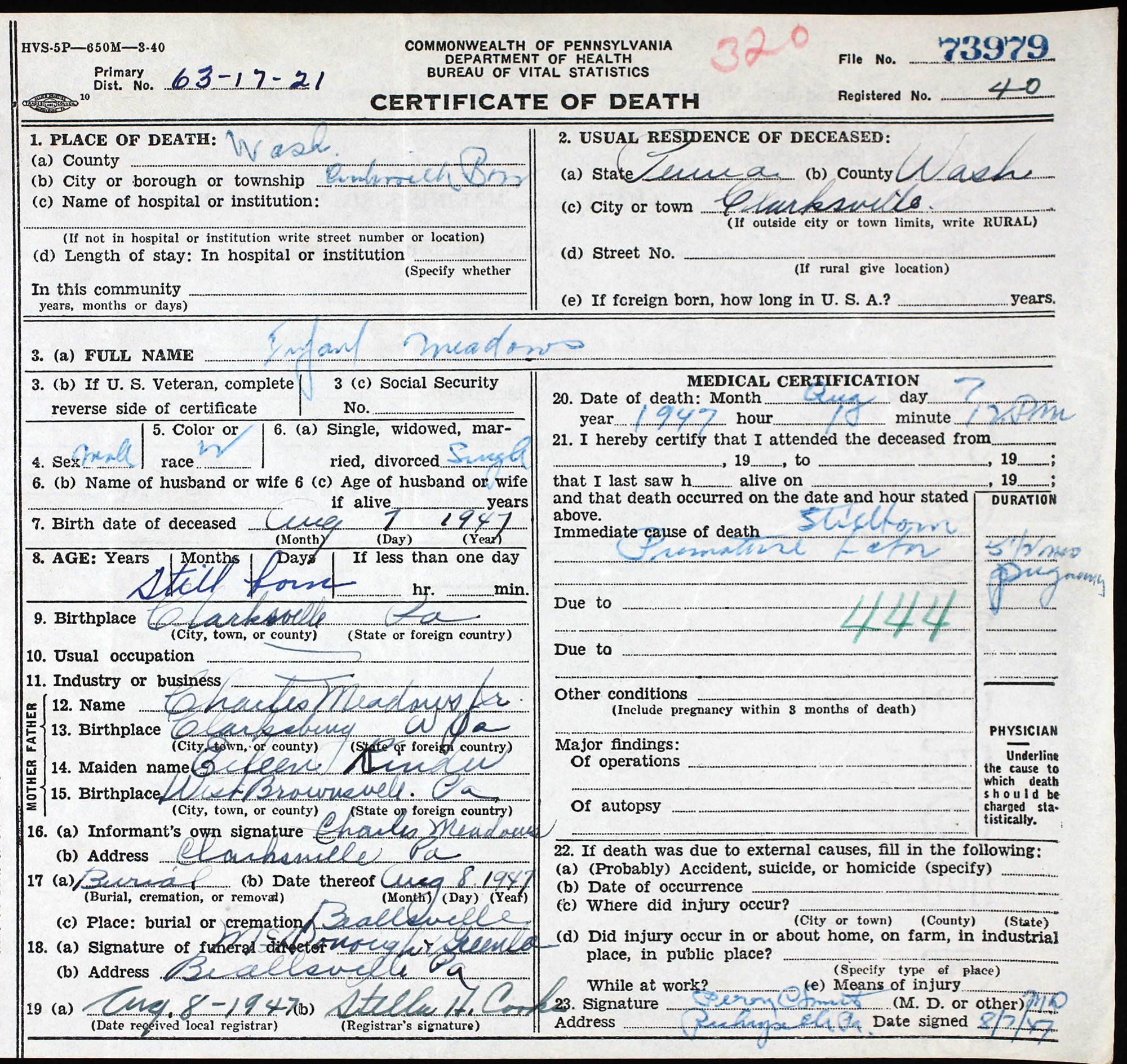 death certificate
